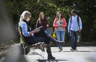 Students walking on campus